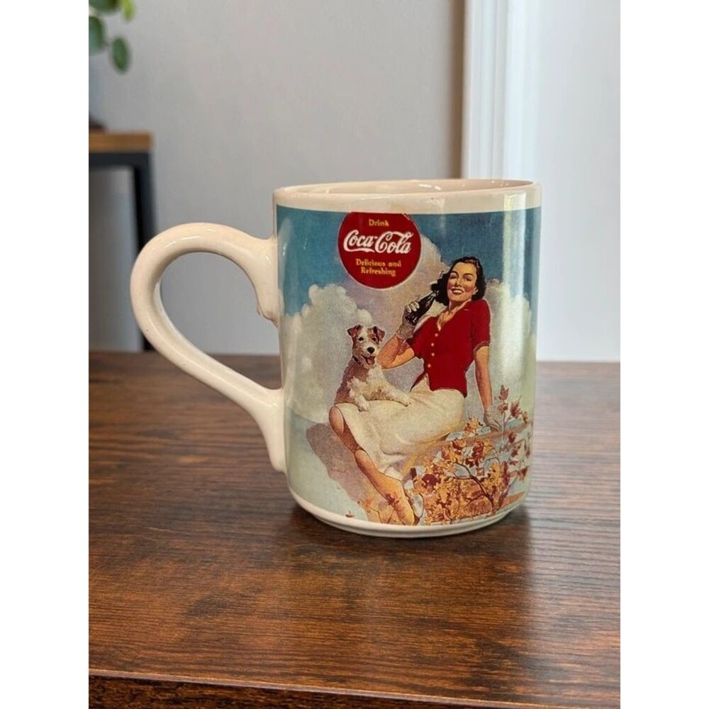 Vintage 1998 Coca-Cola Gibson Mug Woman & Terrier Dog Advertising Coffee Cup